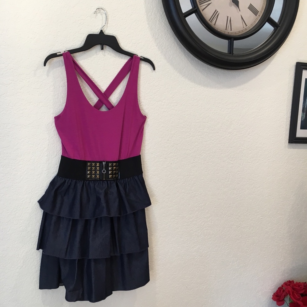 Tiered Ruffle Dress w/ Decorative Belt